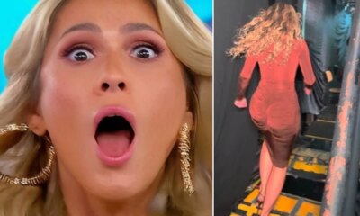Livia Andrade e pega de surpresa durante o Domingao e
