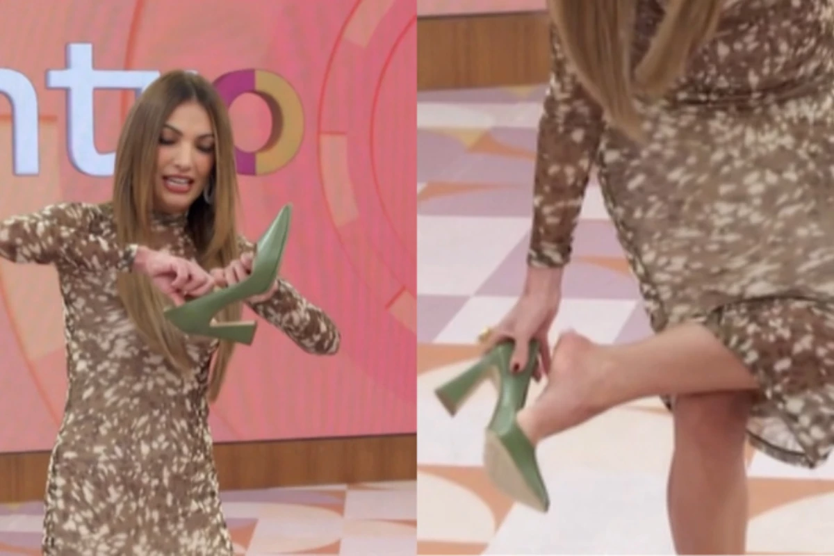 Patrícia Poeta enfrenta perrengue ao vivo no Encontro e troca sapato no ar: ‘ainda vou cair aqui’ 33 Patricia Poeta enfrenta perrengue ao vivo no Encontro e troca