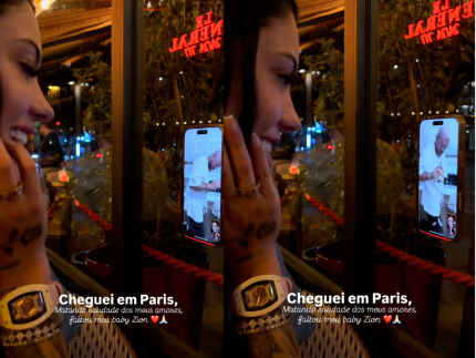 Rayane Figliuzzi faz videochamada com Belo durante viagem a Paris