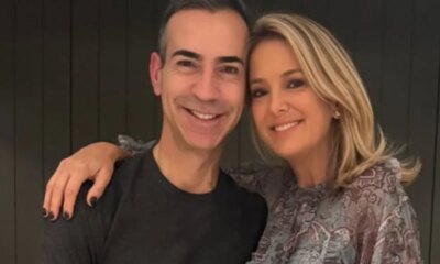 Ticiane Pinheiro beija Cesar Tralli pela TV e encanta seguidores