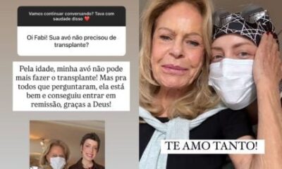 Fabiana Justus celebra remissao de leucemia da avo