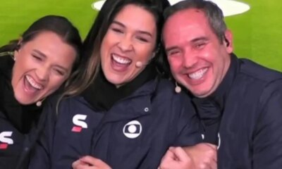 Renata Silveira locutora da TV Globo anuncia ao vivo gravidez
