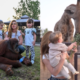 Passeio em familia Virginia e os tres filhos interagem com