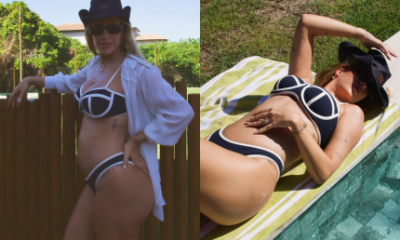 Lore Improta posa com barriguinha de gravida a mostra em