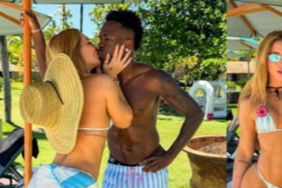 Virginia Fonseca e Vini Jr chamam atencao com trajes combinados