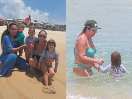 Filhos de Virginia aproveitam dia de praia no Rio com