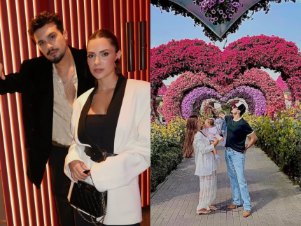 Luan Santana e Jade Magalhaes passeiam com a filha Serena