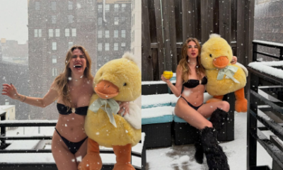 Luciana Gimenez posa de biquini em meio a nevasca nos