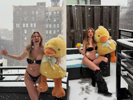 Luciana Gimenez posa de biquini em meio a nevasca nos