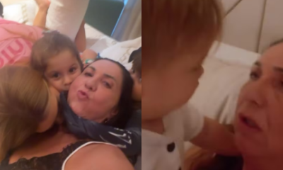 Mae de Virginia recebe visita dos netos no hospital apos