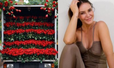 Paolla Oliveira recebe caminhao de rosas vermelhas de admirador custo