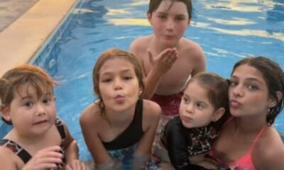 Sol piscina e familia netos de Leonardo aproveitam dia na