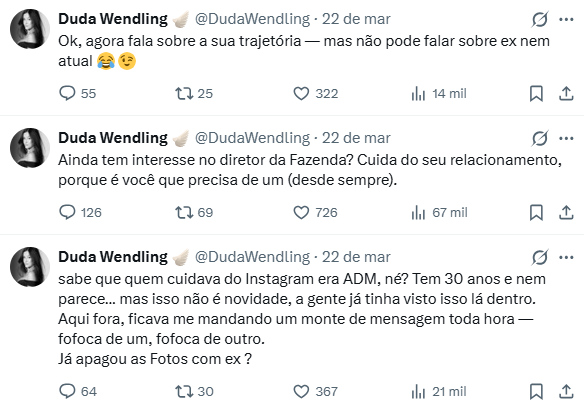 Reprodução: X/@DudaWendling