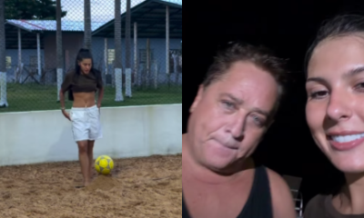 Ana Castela joga futevolei com o ex sogro Leonardo e provoca