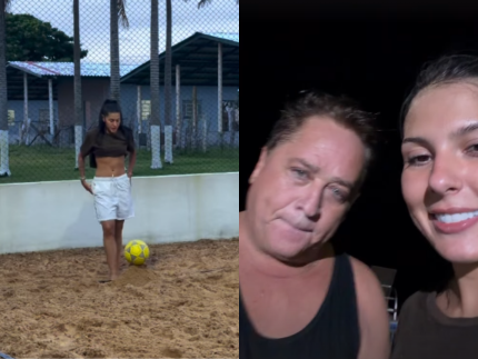 Ana Castela joga futevolei com o ex sogro Leonardo e provoca