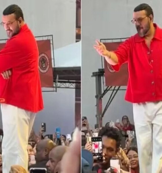 Belo reage apos publico pedir volta com Viviane Araujo durante