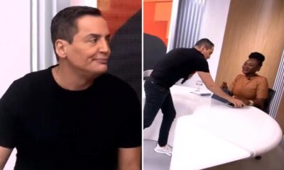 Climao Leo Dias perde a paciencia com funcionaria toma celular