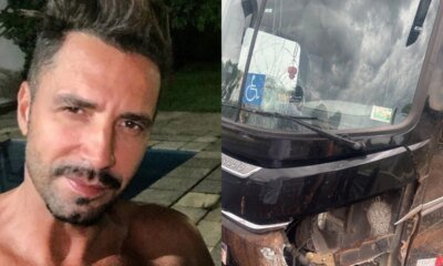 Empresario fala com os fas apos acidente de onibus com