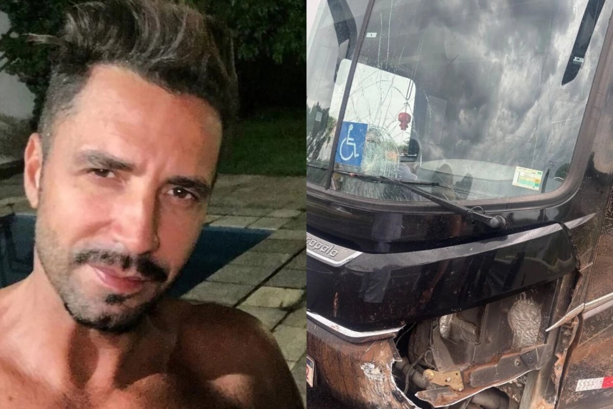 Empresario fala com os fas apos acidente de onibus com