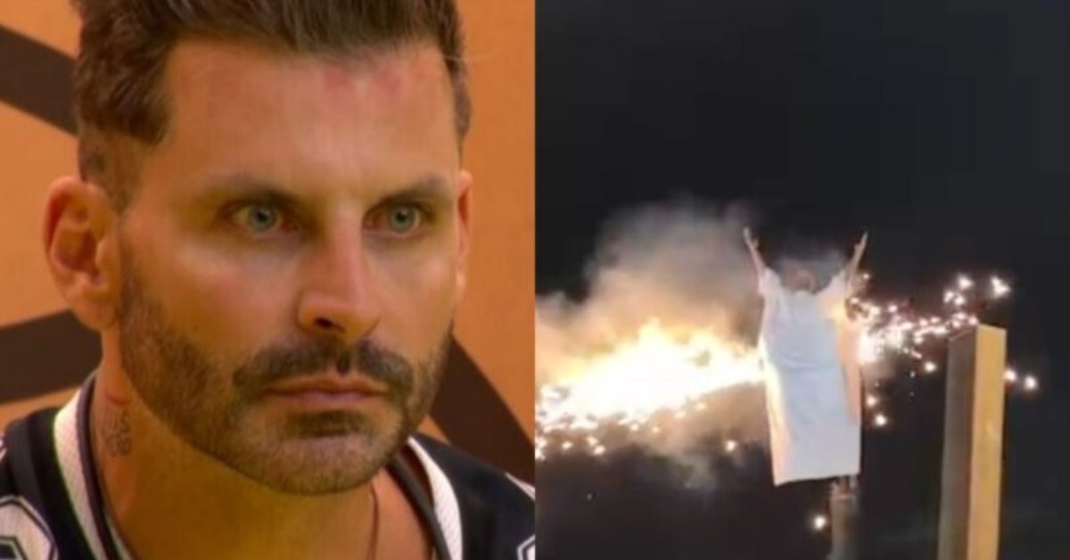 Figurino de Henri Castelli pega fogo durante apresentacao e ator