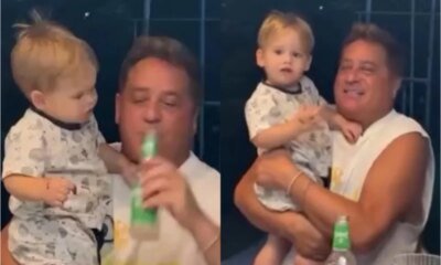 Video Leonardo coloca bebida alcoolica na boca do neto e