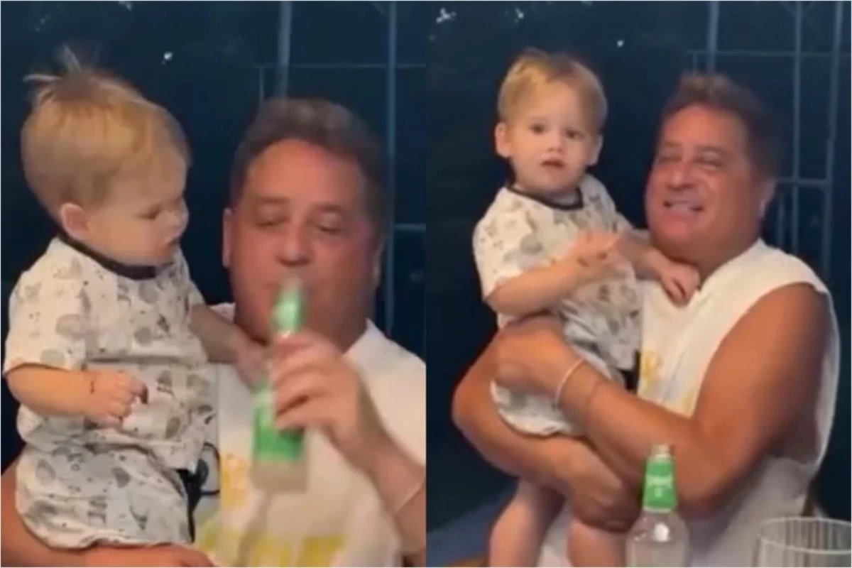 Video Leonardo coloca bebida alcoolica na boca do neto e