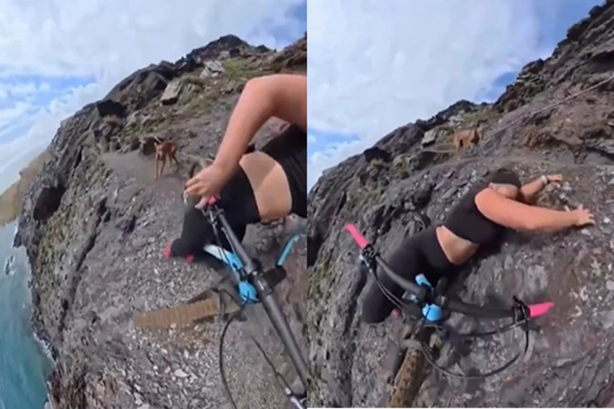 Video assustador mostra influenciadora caindo de penhasco em acidente de