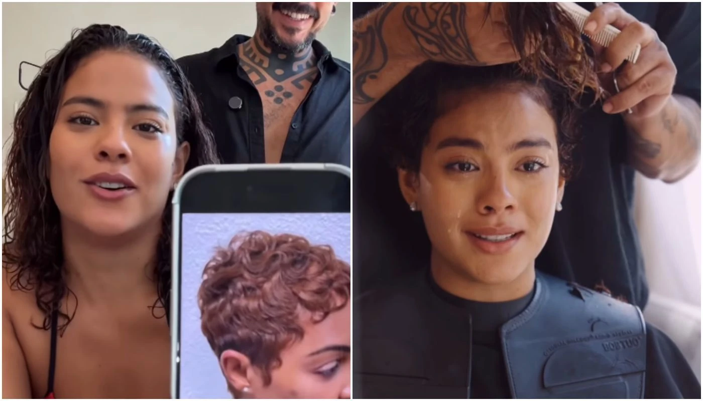 Bella Campos chora ao fazer transformacao radical no cabelo.webp