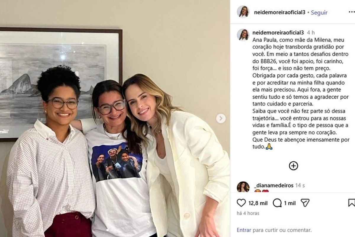 Mae de Milena exalta vinculo com Ana Paula apos o