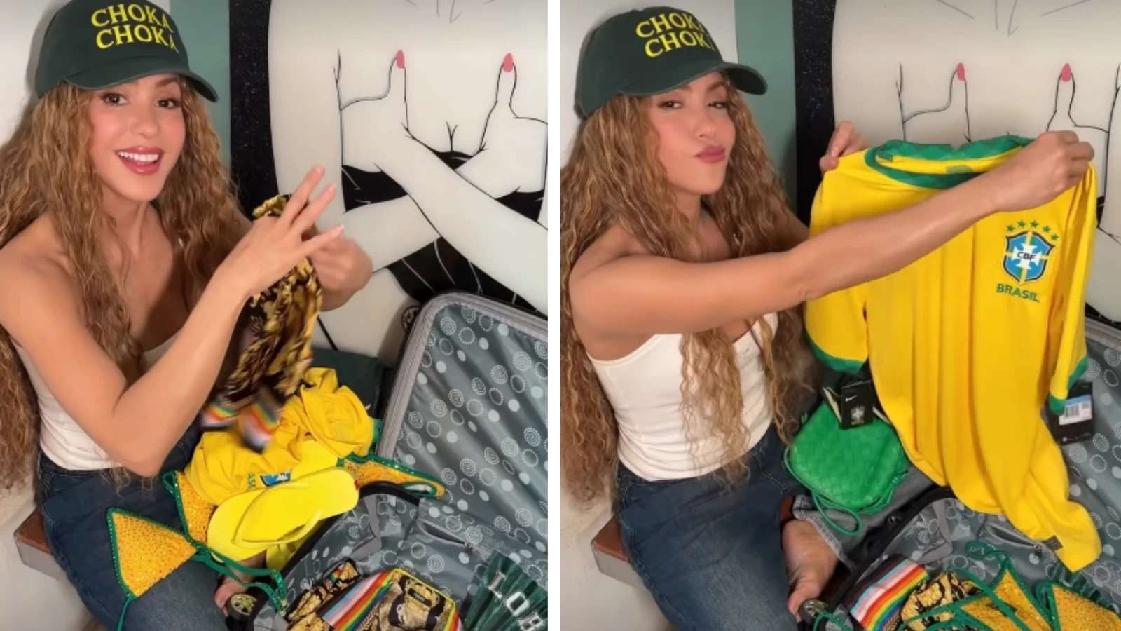 Vestindo bone de Choka Choka Shakira posta video com.webp