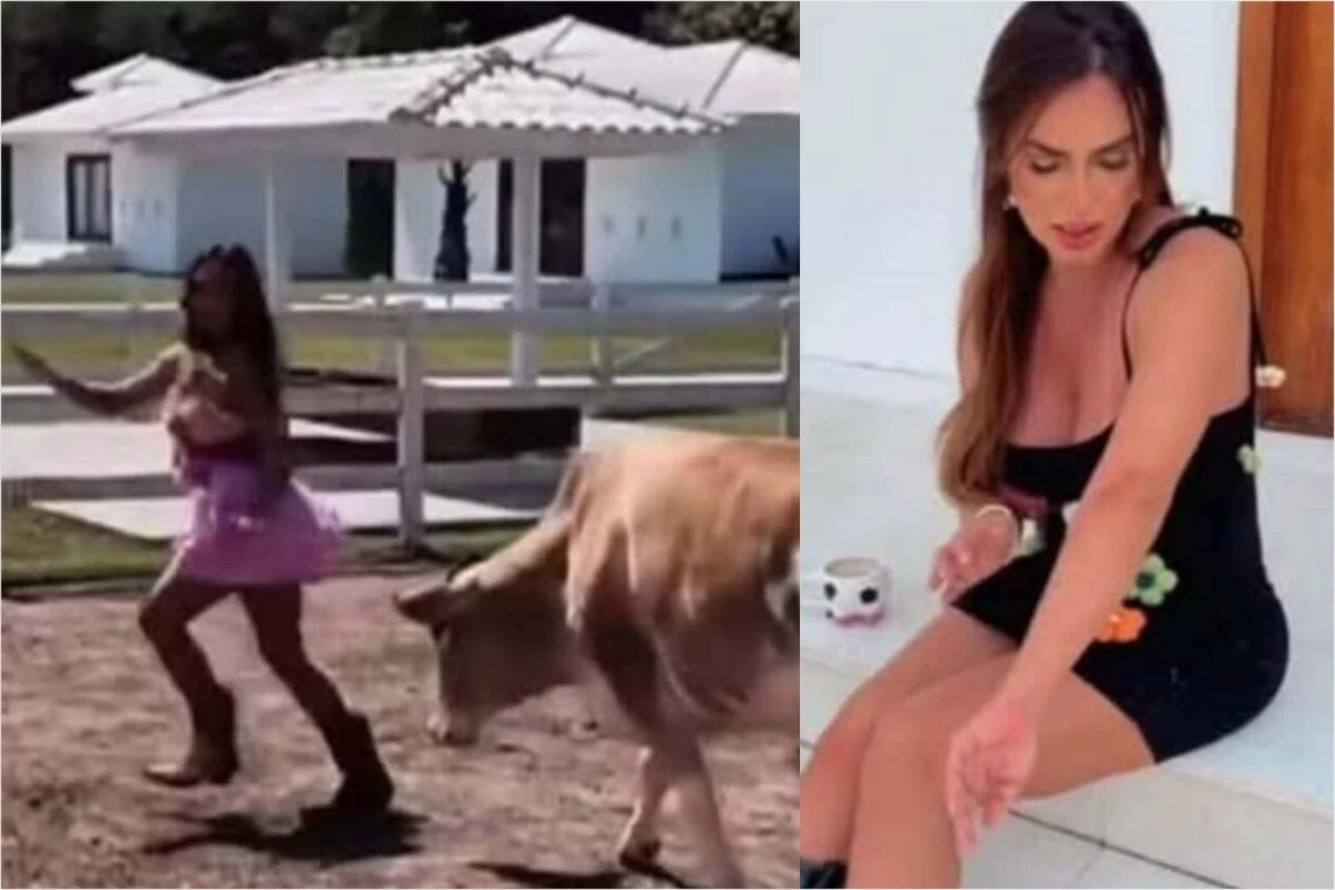 Video Nicole Bahls e atacada por vaca enquanto recebia a
