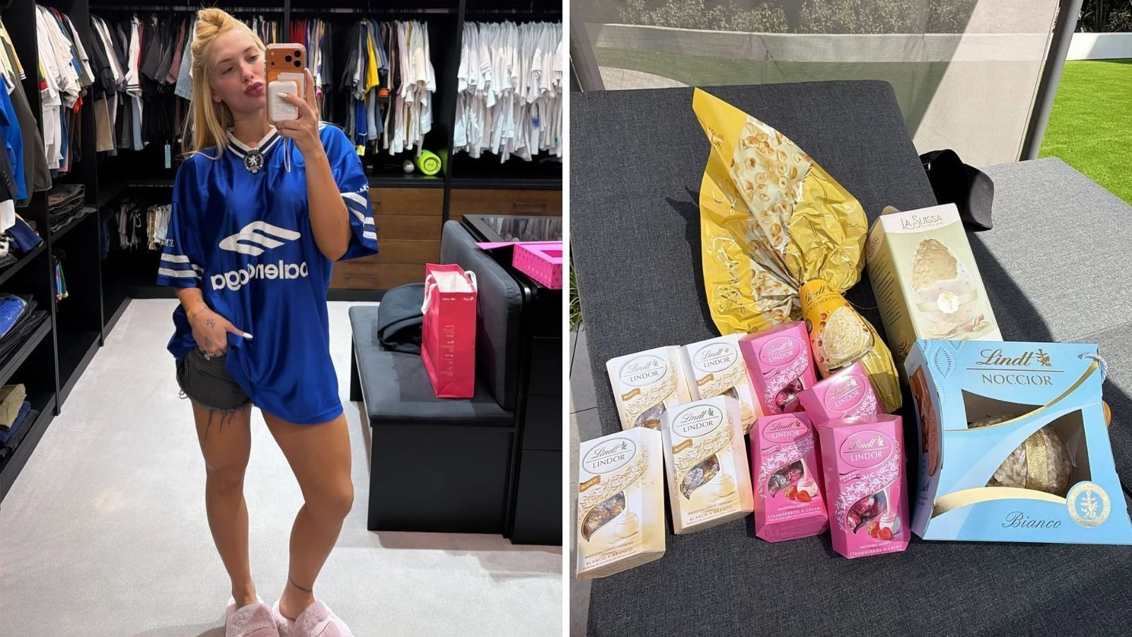 Virginia mostra chocolates de Pascoa que ganhou de Vini.webp