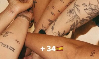 Virginia tatua codigo da Espanha com amigas e detalhe reacende