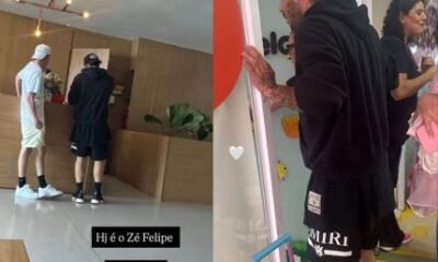 Acordou cedo Ze Felipe e fotografado buscando os filhos na