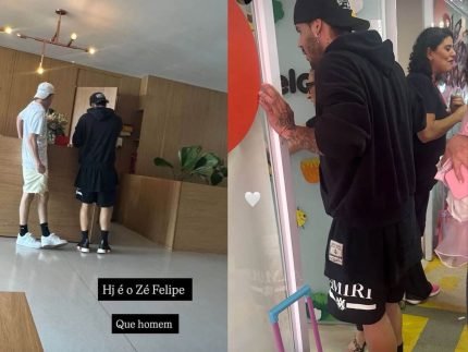 Acordou cedo Ze Felipe e fotografado buscando os filhos na