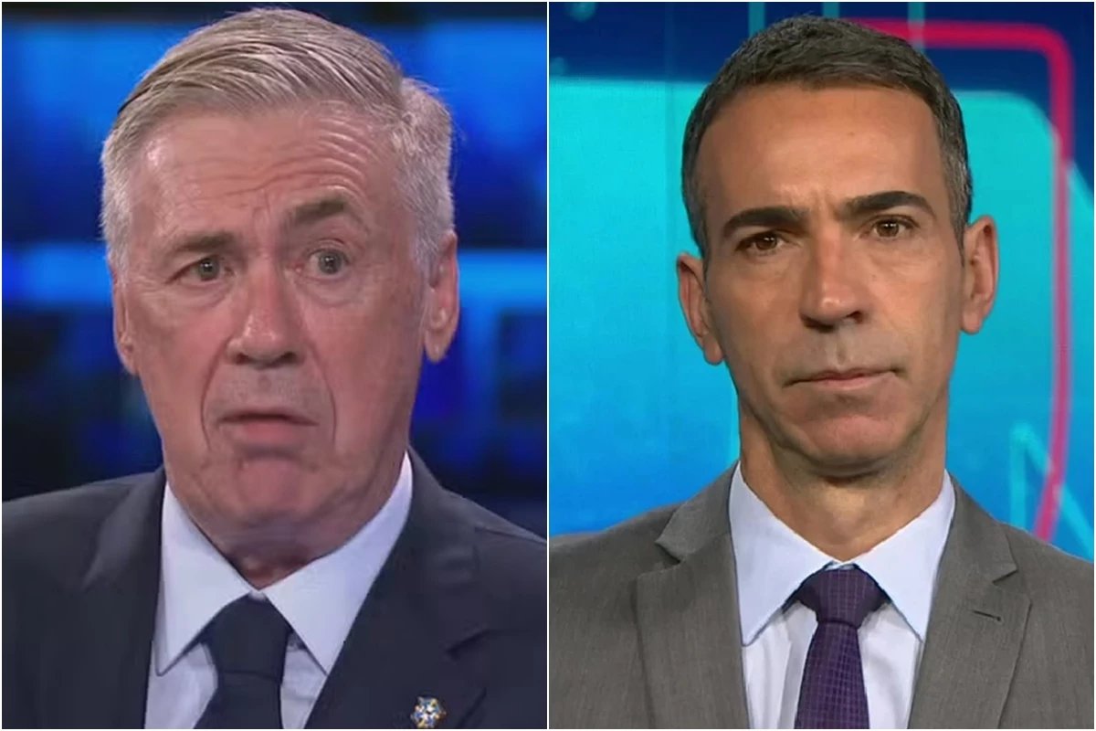 Carlo Ancelotti responde Cesar Tralli na lata apos pergunta sobre