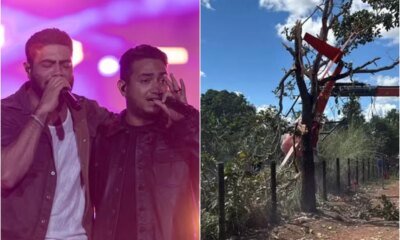 Helicoptero da dupla Henrique amp Juliano cai em fazenda tres