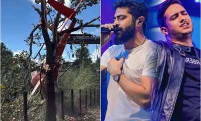 Helicoptero de Henrique e Juliano cai e corpo de bombeiros