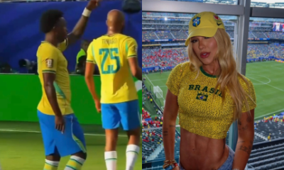Apos abrir o placar para o Brasil Vini Jr comemora