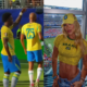 Apos abrir o placar para o Brasil Vini Jr comemora