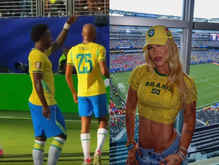 Apos abrir o placar para o Brasil Vini Jr comemora