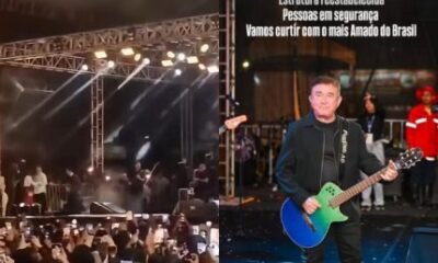 Estrutura cai durante show de Amado Batista e assusta folioes