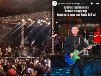 Estrutura cai durante show de Amado Batista e assusta folioes