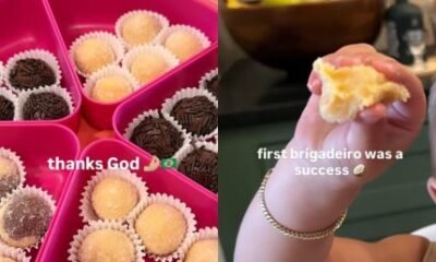 Filho de Justin Bieber experimenta doces brasileiros e detalhe chama