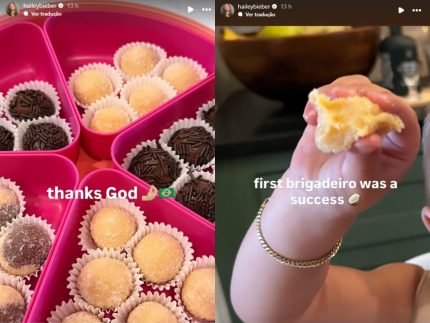 Filho de Justin Bieber experimenta doces brasileiros e detalhe chama