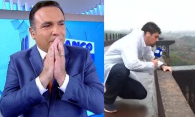 Video ao vivo reporter da Record quase cai na ponte