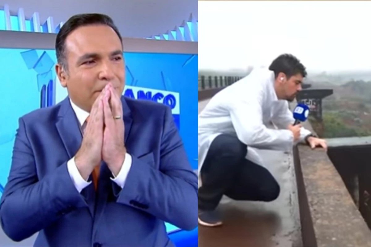 Video ao vivo reporter da Record quase cai na ponte
