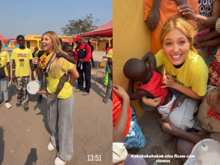 Mari Menezes mostra carinho com criancas em Angola e registra