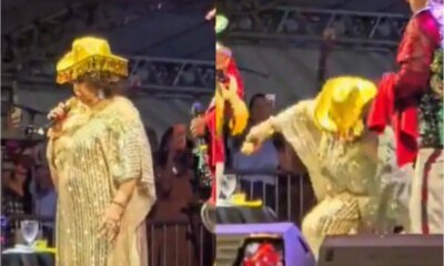 Video mostra o momento em que Alcione cai durante show