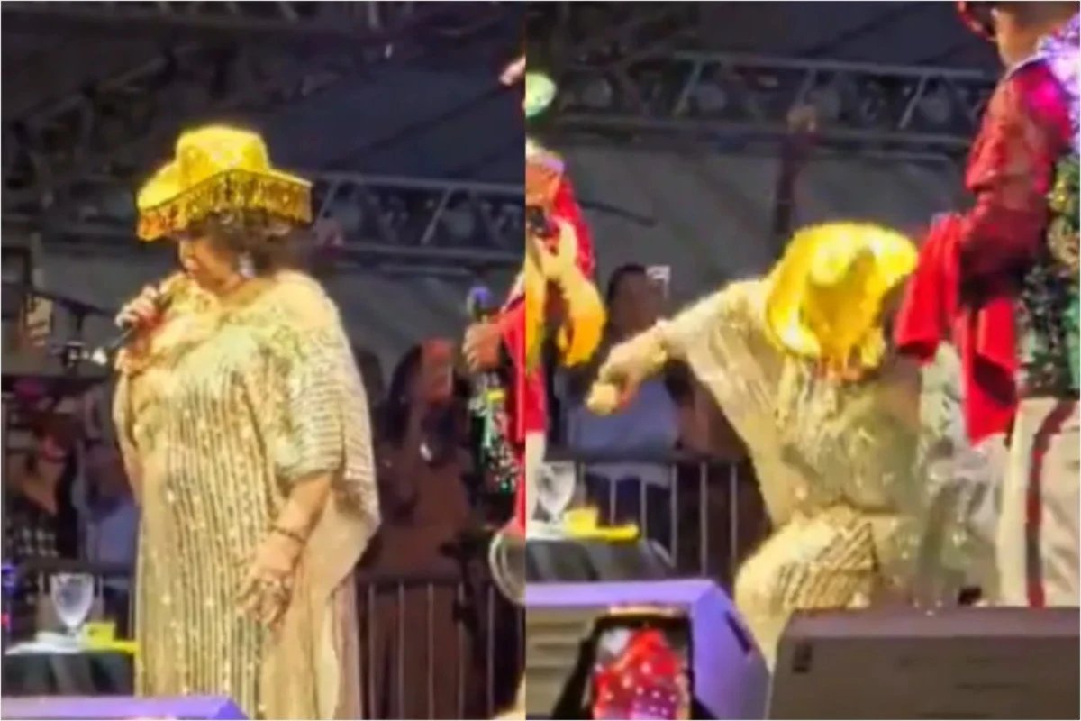 Video mostra o momento em que Alcione cai durante show